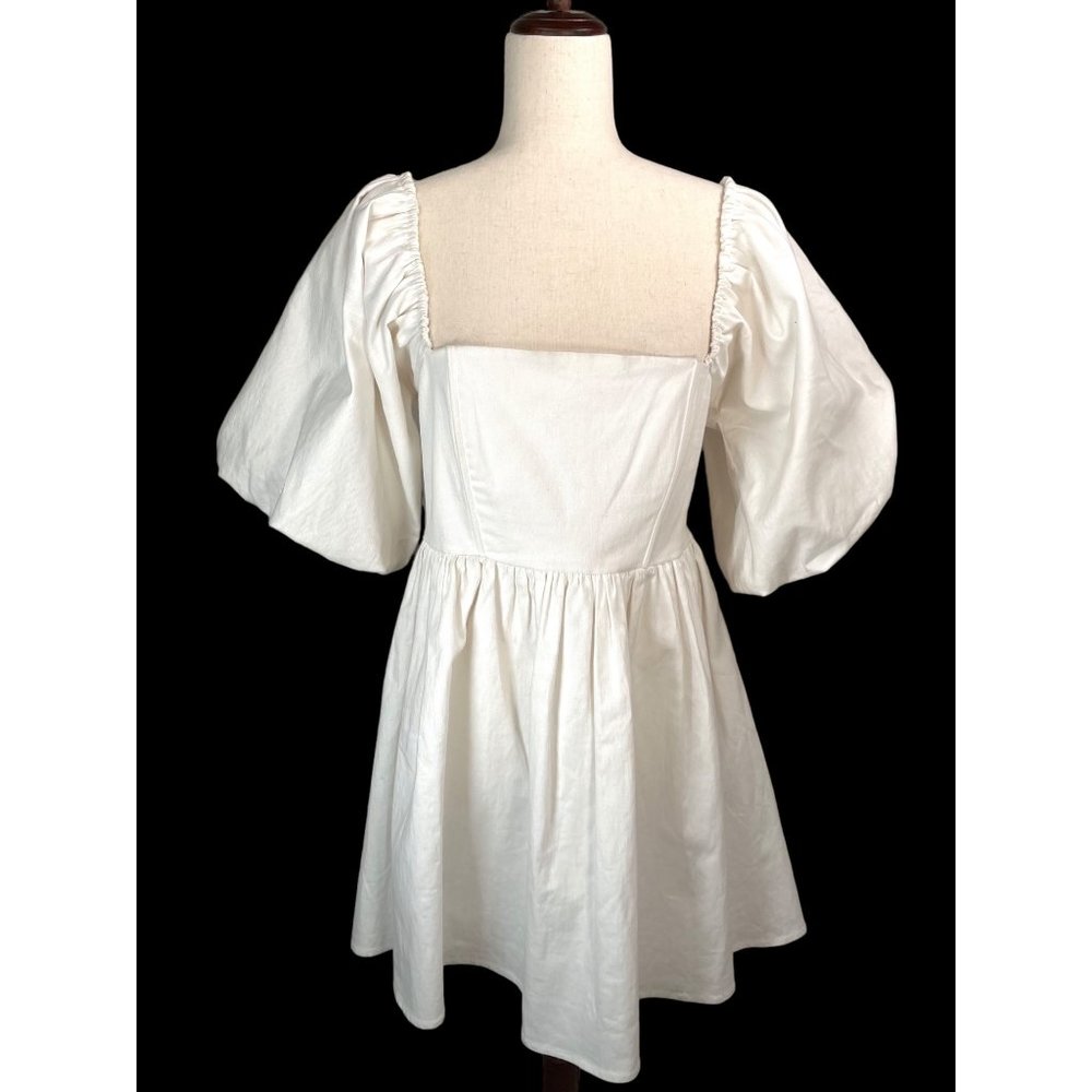 7 For All Mankind Baby doll denim cream mini dress milk maid Y2K 90s sz L